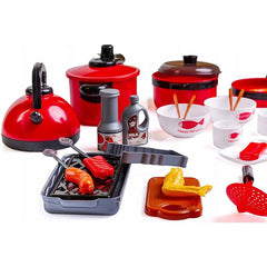 Accesorii bucatarie pentru copii set 36 piese plita inductie grill ceainic oale ustensile alimente