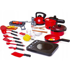 Accesorii bucatarie pentru copii set 36 piese plita inductie grill ceainic oale ustensile alimente