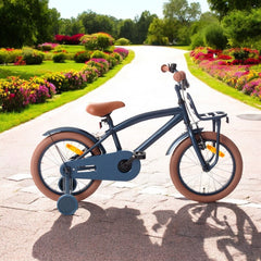 Bicicleta 16 inch cool boy cadru otel 26 cm frana v-brake suport frontal 2 roti ajutatoare far bleumarin