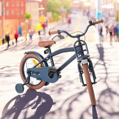 Bicicleta 16 inch cool boy cadru otel 26 cm frana v-brake suport frontal 2 roti ajutatoare far bleumarin