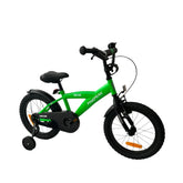 Bicicleta cu roti ajutatoare 16 inch v-brake scaun ajustabil cadru otel jante aluminiu aparatoare lantnoroi verde