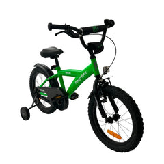 Bicicleta cu roti ajutatoare 16 inch v-brake scaun ajustabil cadru otel jante aluminiu aparatoare lantnoroi verde