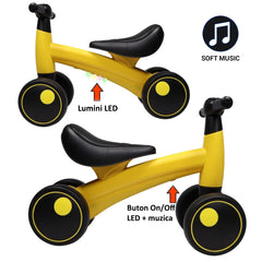 Bicicleta fara pedale 4 roti Tricicleta luminite Led si Muzica 1-3 ani