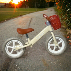 Bicicleta fara pedale pentru copii roti 11 inch spuma eva scaun si ghidon reglabile cos depozitare crem