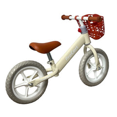 Bicicleta fara pedale pentru copii roti 11 inch spuma eva scaun si ghidon reglabile cos depozitare crem