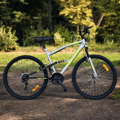 Bicicleta mountain bike 26 inch dubla suspensie v-brake 18 viteze cadru otel gri