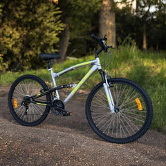 Bicicleta mountain bike 26 inch dubla suspensie v-brake 18 viteze cadru otel gri