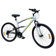 Bicicleta mountain bike 26 inch dubla suspensie v-brake 18 viteze cadru otel gri