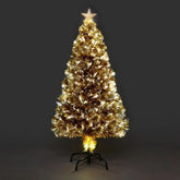 Brad artificial de Craciun Auriu iluminat Led si fibra optica suport 210 cm