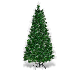 Brad artificial de Craciun iluminat fibra optica si Led inaltime ramuri flexibile suport metalic 210 cm