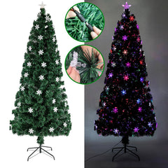 Brad de Craciun artificial cu fibra optica si Fulgi de Zapada 180 cm