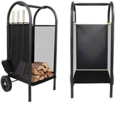 Carucior depozitat lemne pentru semineu 80 cm 3 accesorii otel negru