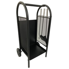 Carucior depozitat lemne pentru semineu 80 cm 3 accesorii otel negru