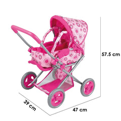 Carucior pentru papusi cu landou si cos depozitare 47x39x57.5 cm parasolar cadru metalic roz