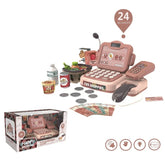 Casa de marcat de jucarie scanner produse microfon cos produse bani 24 accesorii efecte muzicale 25x16x15 cm