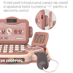 Casa de marcat de jucarie scanner produse microfon cos produse bani 24 accesorii efecte muzicale 25x16x15 cm
