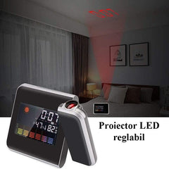 Ceas de birou proiector cu led reglabil ecran lcd alarma data statie meteo de interior