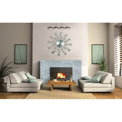 Ceas de perete cu cristale 50 cm mecanism quartz cifre arabe argintiu