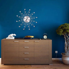 Ceas de perete cu cristale 50 cm mecanism quartz cifre arabe argintiu