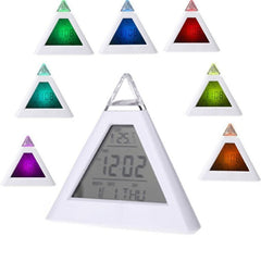 Ceas digital cu alarma forma piramida led multicolor 8 melodii temperatura ora si data