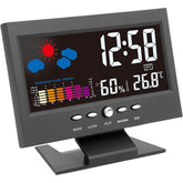 Ceas digital cu termometru si higrometru control vocal statie meteo alarma snooze senzor de sunet ecran lcd