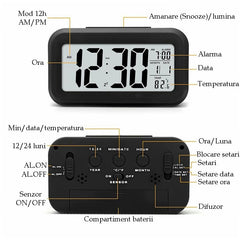 Ceas digital de birou afisaj lcd temperatura interior alarma data iluminare de fundal