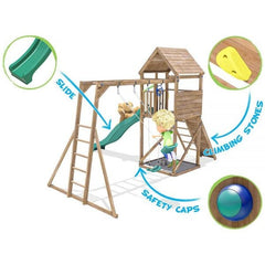 Complex de joaca cu 2 leagane si tobogan verde 2.9 m Dunster House