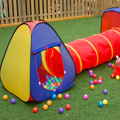Cort de joaca pentru copii 3 in 1 pliabil tunel legatura 300x80x86 cm poliester geanta transport