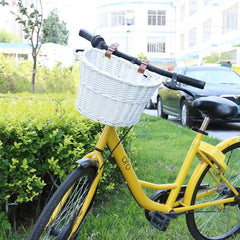 Cos frontal pentru bicicleta prindere curele 21x36x24 cm detasabil ratan alb