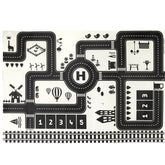 Covoras pentru copii imprimeu pista auto suprafata impermeabila 83x57 cm alb negru