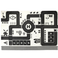 Covoras pentru copii imprimeu pista auto suprafata impermeabila 83x57 cm alb negru