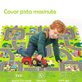 Covoras pista masinute 9 piese tip puzzle spuma eva grosime 1 cm 90x90 cm