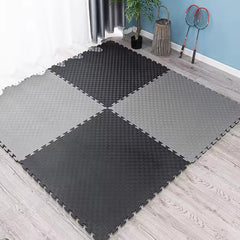 Covoras tip puzzle xxl spuma eva 100x100 cm grosime 2 cm antiderapant bicolor culoare produs negru-gri
