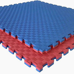 Covoras tip puzzle xxl spuma eva 100x100 cm grosime 2 cm antiderapant bicolor culoare produs rosu-albastru