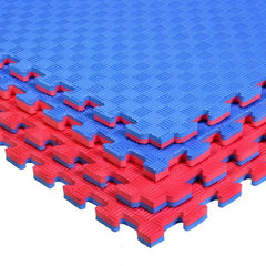 Covoras tip puzzle xxl spuma eva 100x100 cm grosime 2 cm antiderapant bicolor culoare produs rosu-albastru