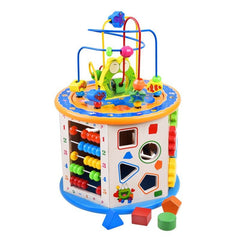 Cub Activitati Educative Copii Montessori 8 in 1 Ceas Labirinturi Abac Forme Geometrice