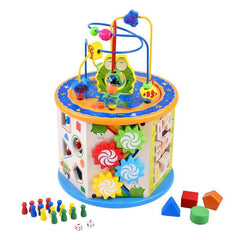 Cub Activitati Educative Copii Montessori 8 in 1 Ceas Labirinturi Abac Forme Geometrice