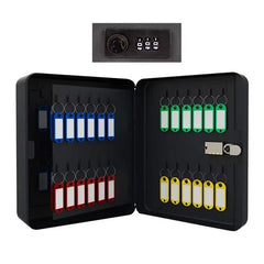 Cutie metalica cu cifru pentru depozitare chei fixare perete 48 brelocuri 25x20x7.5 cm negru