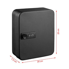 Cutie metalica cu cifru pentru depozitare chei fixare perete 48 brelocuri 25x20x7.5 cm negru