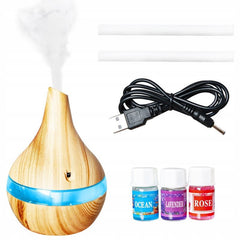 Difuzor Aromaterapie 300ml umidificator cu USB si 3 uleiuri parfumate culoare natur