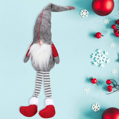 Elf de jucarie 50 cm figurina decorativa craciun material textil rosu si gri