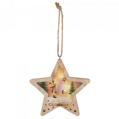 Figurina Stea pentru Geam sau Usa 6 Led-uri Temporizator lemn 17 cm