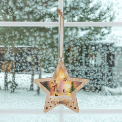 Figurina Stea pentru Geam sau Usa 6 Led-uri Temporizator lemn 17 cm