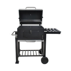Gratar carbune bbq grill cu capac 2 rafturi termometru suflanta roti deplasare