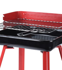 Gratar pe carbuni inaltime reglabila compact metalic rosu 360-310-450 mm
