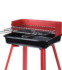 Gratar pe carbuni inaltime reglabila compact metalic rosu 360-310-450 mm