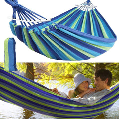 Hamac dublu, 160x180 cm, tije sustinere lemn, material bumbac, maxim 2 persoane 200 kg
