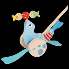 Jucarie din lemn de impins Foca Acrobat