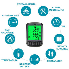Kilometraj Bicicleta Digital cu fir 25 functii afisaj temperatura ora comparator impermeabil