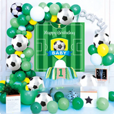 Kit aranjament baloane fotbal fundal happy birthday latex si folie de aluminiu 59 piese
